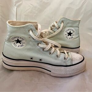 Converse All Star platform high-tops, mint green, lace up, women's size 7